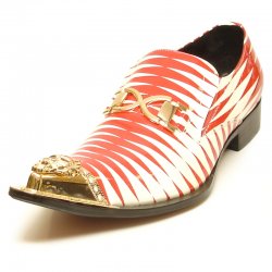Fiesso Red / White Genuine Leather Slip-On With Gold Metal Toe FI6980