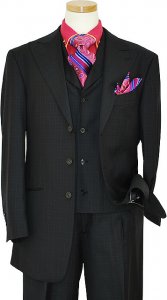 Luciano Carreli Collection Midnight Navy With Rose / Platinum Grey Windowpanes With Midnight Navy Hand-Pick Stitching Super 150'S Vested Suit 6287-6710