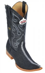 Los Altos Black All-Over Stingray Row Stone Print 3X Toe Cowboy Boots 3951105