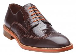 Belvedere "Borgo" Brown Genuine Ostrich And Italian Calfskin Leather Oxford Shoes D86