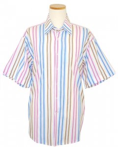 Lanzino White/Pink Stripes Short Sleeves 100% Cotton Shirt SS34