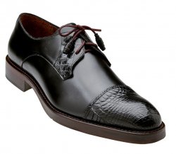 Belvedere "Bala" Black Genuine Alligator / Calfskin Cap Toe Shoes 53F.