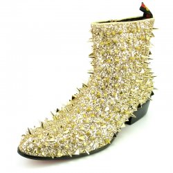 Fiesso Gold Glitter Suede Spikes Ankle Boots FI7316.