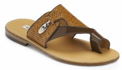 Mauri '' Tagliamento'' 5021 Land / Chestnut Genuine Ostrich Perforated / Patent Leather Flip-Flop Sandals.