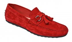 Calzoleria Toscana Ferrari Red Genuine Lambskin Suede Leather Driving Bit Loafer Shoes With Tassels 2907