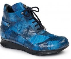 Mauri Turquoise Blue Genuine All Over Crocodile High Top Sneakers.
