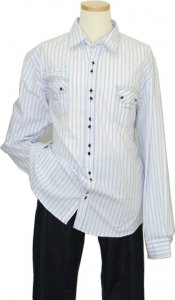 Manzini White With Navy Blue Stripes 100% Cotton Casual Shirt
