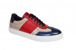 Duca Di Matiste "Fermo" Blue Combo Genuine Calfskin Leather Sneakers.