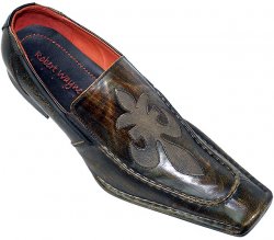 Robert Wayne "Motley" Olive with Sai Blade Design Denim On Front Leather Loafers
