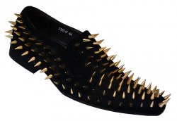 Encore By Fiesso Black Genuine Suede Leather with Gold Metal Spikes Shoes FI6747.