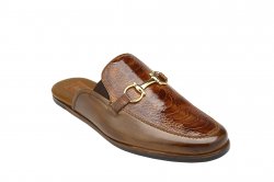 Belvedere "Ray" Brandy / Antique Brown Genuine Ostrich / Italian Calf Half Shoes 4002.