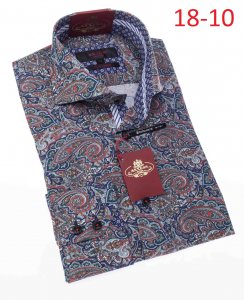 Axxess Multi Color Paisley 100% Cotton Modern Fit Dress Shirt 18-10.
