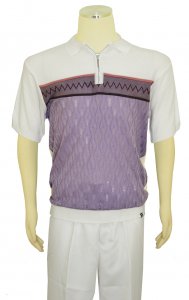 Stacy Adams White / Lavender Combo Half-Zip Pullover Short Sleeve Knitted Outfit 2400