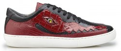 Belvedere "Corona" Black / Red Genuine Crocodile / Lizard Casual Sneakers With Eyes Y04.