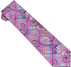Verse 9 Collection Pink / Navy / Aqua Blue Paisley Design 100% Woven Silk Necktie/Hanky Set V902