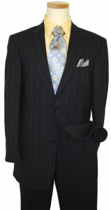 Zanetti Life By Zanetti Navy With Sky Blue / Butter Pinstripes Super 120's Wool Suit LA39976
