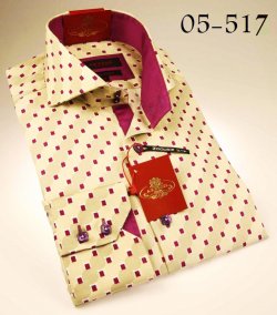 Axxess Burgundy / Champagne Square Design 100% Cotton Dress Shirt 05-517
