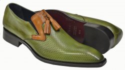 Duca 01519 Olive Green / Cognac Hand Painted Italian Calfskin Loafers with Tassels