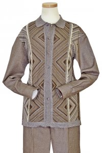 Silversilk Taupe / Cream Diamond Knitted Self Design 2 Pc Silk Blend Outfit # 2965