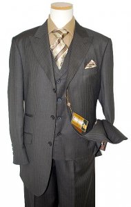 Bertolini Brown/Taupe Pinstripes Super 140's Merino Wool & Silk Suit 66056