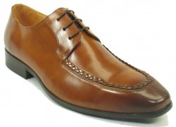 Carrucci Cognac Genuine Calfskin Leather Woven Split Toe Lace- Up Oxford Shoes KS524-203.