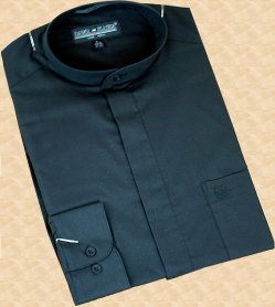 Daniel Ellissa Black Banded Collar Cotton Blend Dress Shirt DS3001C