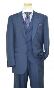 Extrema Cerulean Blue With Cerulean Blue Handpick Stitching Super 160's Cashmere / Wool Vested Wide Leg Suit 311144/5