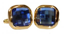Fratello Gold Plated / Sapphire Blue Rhinestone Square Cufflink Set CL976D