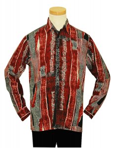 Bassiri Black / Red / White Artistic Design Microfiber Casual Long Sleeves Shirt 4984