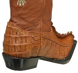 Back of Cognac Hornback Crocodile Tail Cowboy Boots with Embroidered Crocodile Shaft 