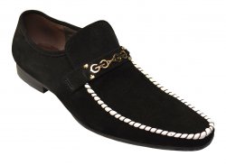 Zota Black Genuine Suede Leather Shoes With White Piping Silver Bracelet Shoes G6850-6