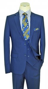 Ramzotti Navy / Light Blue Micro Windowpane Rayon Blend Vested Slim Fit Suit 79076/1
