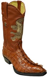 Cognac Hornback Crocodile Tail Cowboy Boots with Embroidered Crocodile Shaft 
