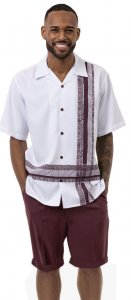 Montique White / Burgundy Lined Design Short Set Outfit 72017