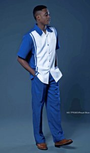 Luxton Royal Blue / White Textured Short Sleeve Outfit TPS003