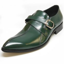 Encore By Fiesso Green Loafer Shoes With Buckle FI3167