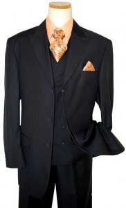 Mantoni Black Shadow Stripes Super 140's 100% Virgin Wool Vested Suit 65510