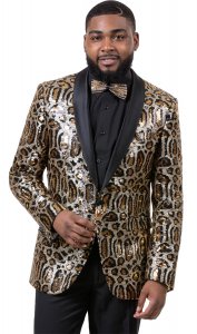 E. J. Samuel Black / Gold Sequins Classic Fit Blazer J52.