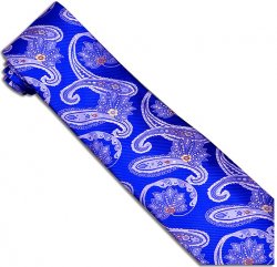 Verse 9 Collection Blue Paisley Design 100% Woven Silk Necktie/Hanky Set V912