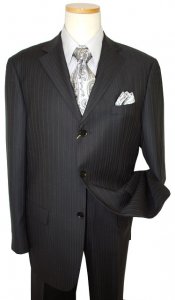 Mantoni Black Shadow Stripes Super 140's 100% Virgin Wool Suit 66013