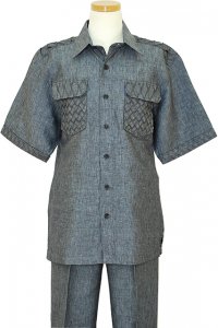 Prestige 100% Linen Grey / Black Basket Weave Design 2 PC Outfit CPT-220