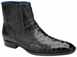 Belvedere "Roger" Black Genuine All Over Ostrich Quill Zipper Ankle Boots R55.