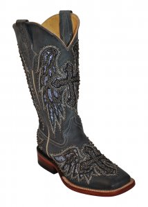 Ferrini Ladies 83093-56 Slate Genuine "Laser Angel Cross" Design Cowgirl Boots