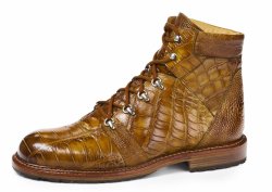 Mauri "Path Finder" 4929 Mustard Genuine Body Alligator / Ostrich Leg Hand-Painted Lace -Up Ankle Boots.