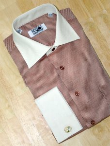 Steven Land Brown/Cream With Self Diagonal Pinstripes/Spread Collar 100% Cotton Shirt DS147