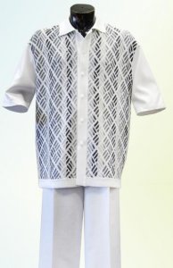 Silversilk White / Black Button Front 2 PC Knitted Silk Blend Outfit #3906