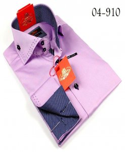 Axxess Purple / Navy Handpick Stitching 100% Cotton Dress Shirt 04-910