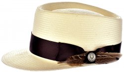 Bruno Capelo Cream / Brown Straw Telescope Baseball Hat With Guinea Feather LG-240
