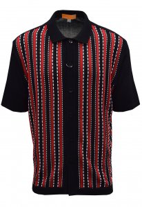 Silversilk Black / Red / White Button Up Knitted Short Sleeve Shirt 6120