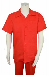 Successos Red 100% Linen 2 Piece Short Sleeve Outfit SP1065